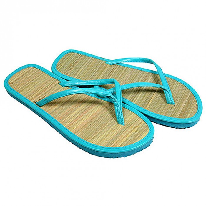 12-pair Straw Flip Flop w/ TQ Blue Straps - SL-WE207TQ